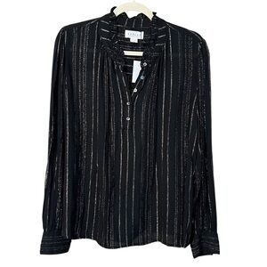 Velvet by Graham & Spencer Lolita Long Sleeve Blouse Black Silver Small NWT